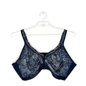 CACIQUE Women's Black Floral Lace Unlined Wireless Back‎ Smoother Bra Sz 48D